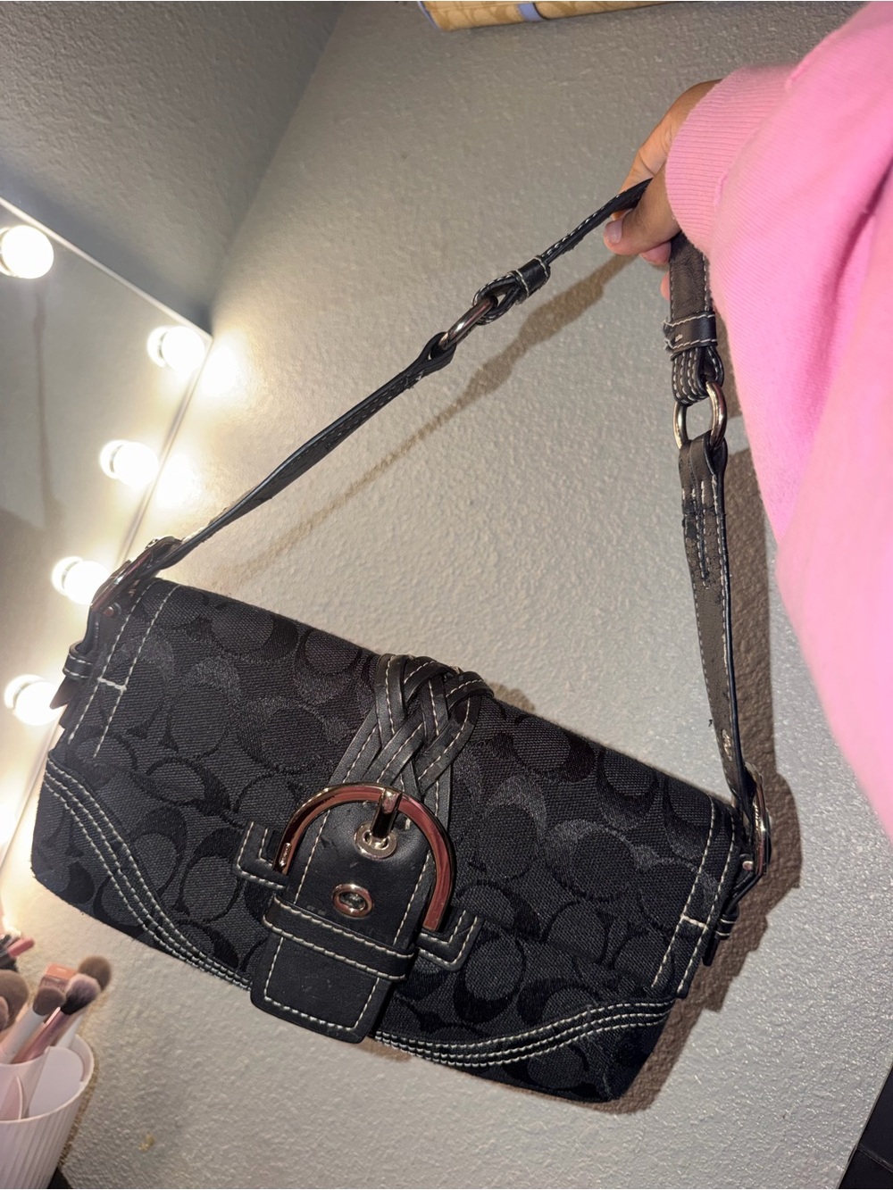 Coach Black Signature Canvas Belt Bag with Silver Hardware